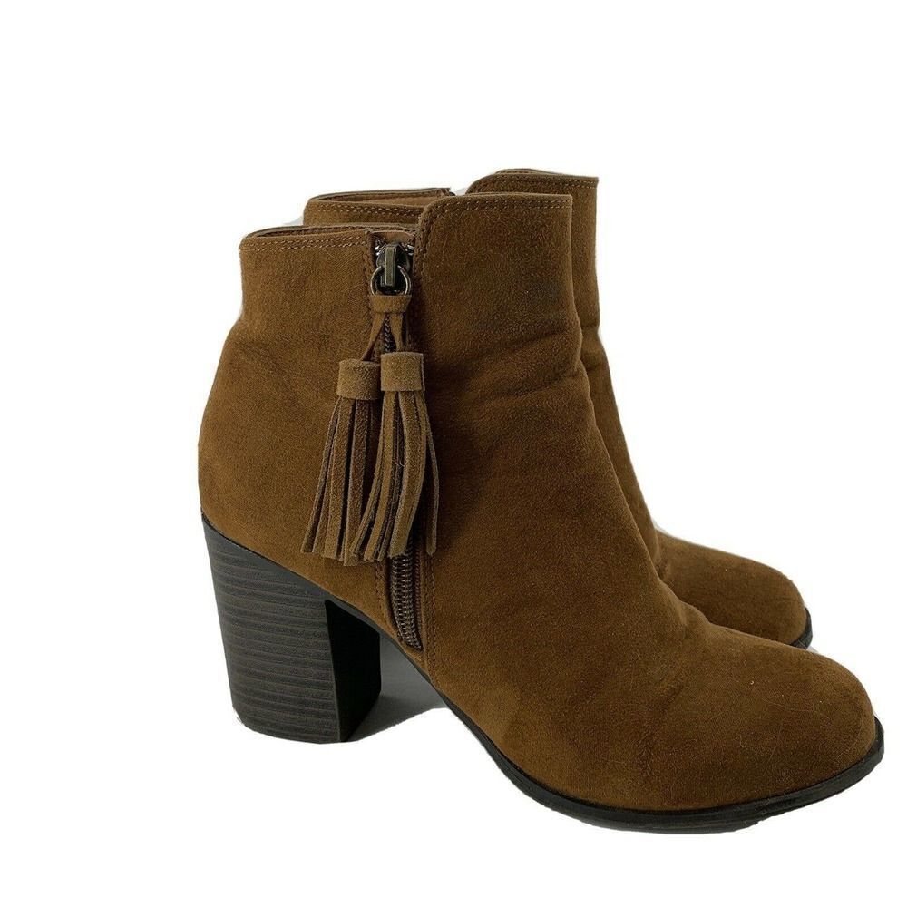 Brown Chunky Heel Ankle Boots Tassel Detail Size 9